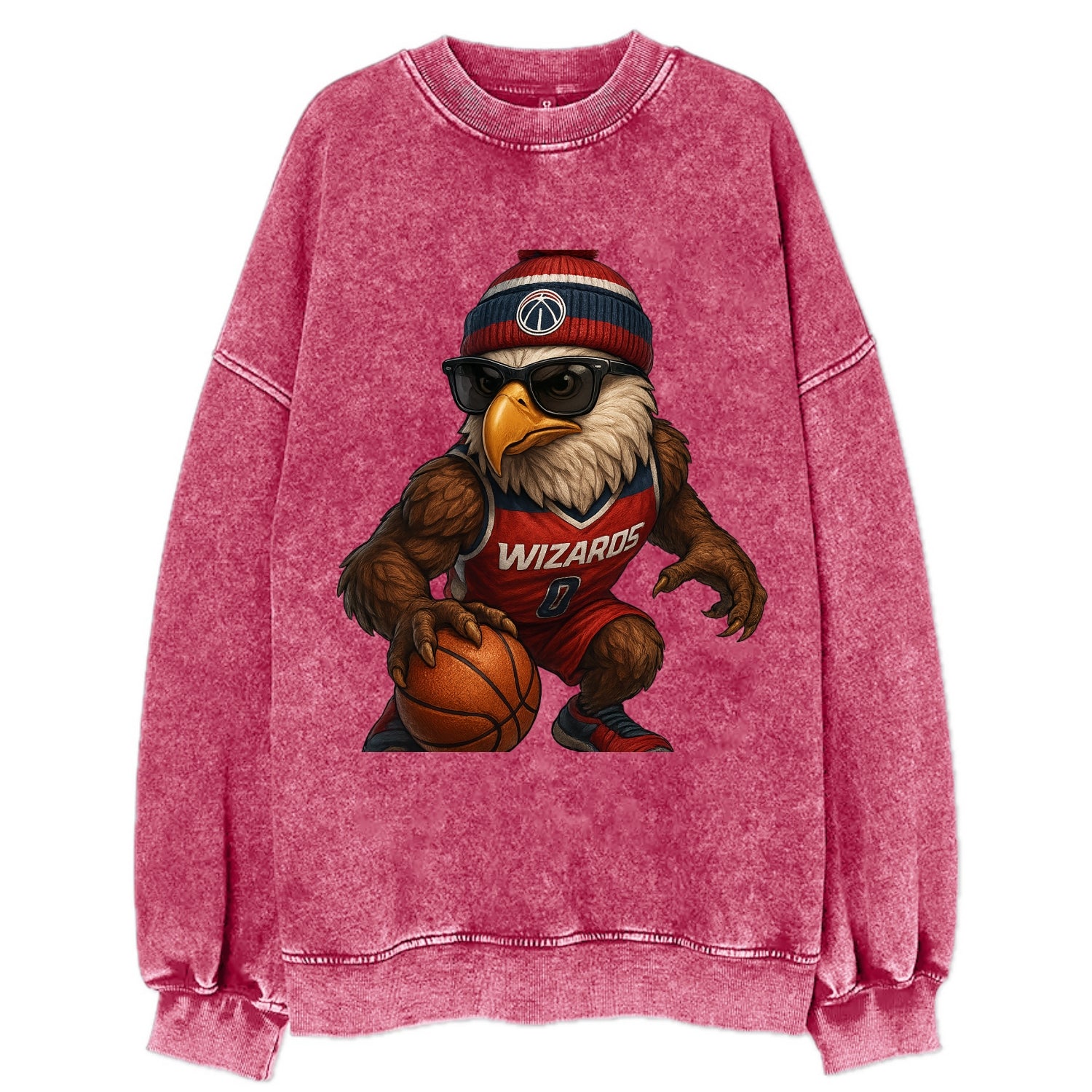 DC Eagle wearing Wizards red white and blue beanie with monument patch and - Vintage Sweatshirt - Pink