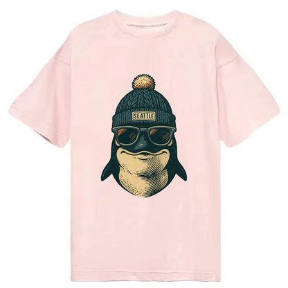 Washington Orca wearing Seattle beanie with pom pom and wayfarer sunglasses - Classic T-shirt - Pink