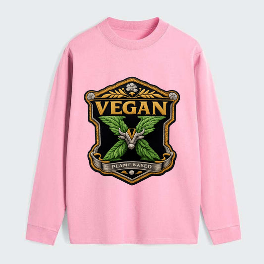 VEGAN X - plant-based symbol in green , animal rights - Classic Long Sleeve Shirt - Pink