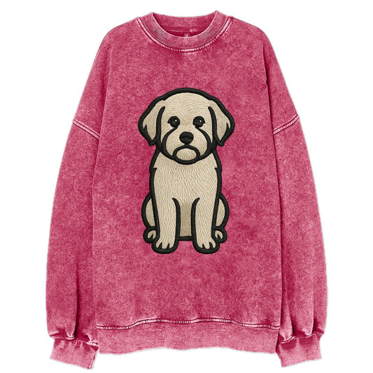 Havanese - Cream colored sitting pose - Vintage Sweatshirt - Pink