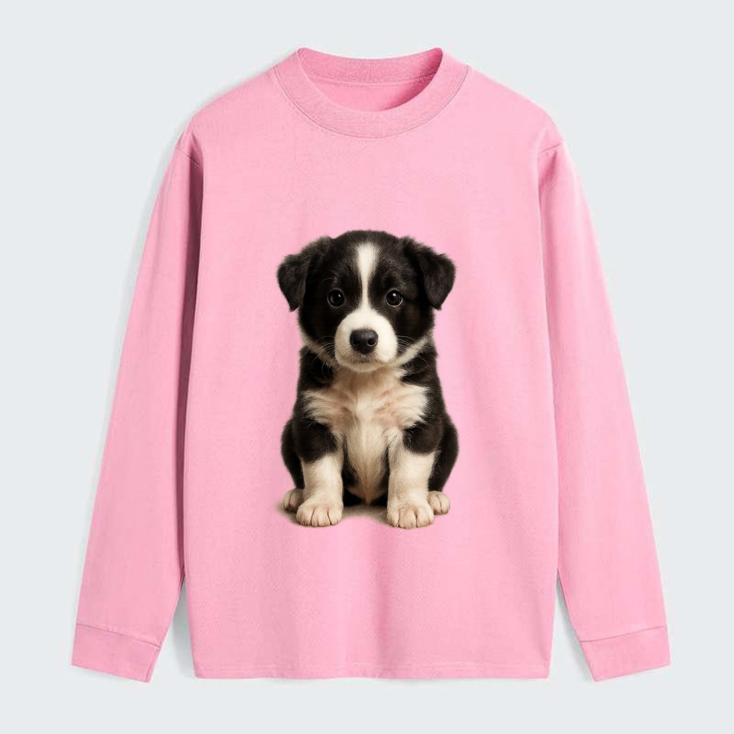 Baby Border Collie Puppy - black and white, intense smart eyes, - Classic Long Sleeve Shirt - Pink