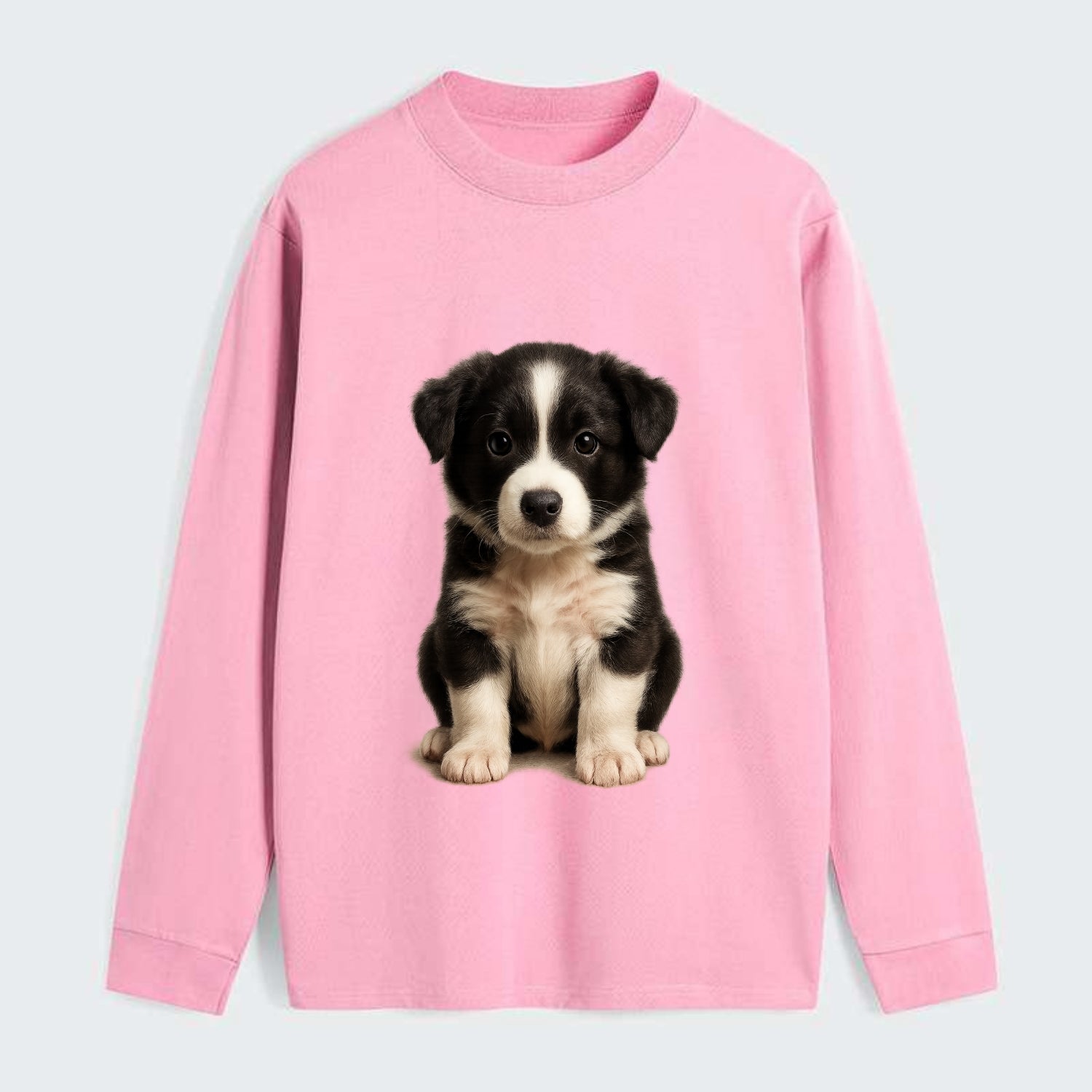 Baby Border Collie Puppy - black and white, intense smart eyes, - Classic Long Sleeve Shirt - Pink