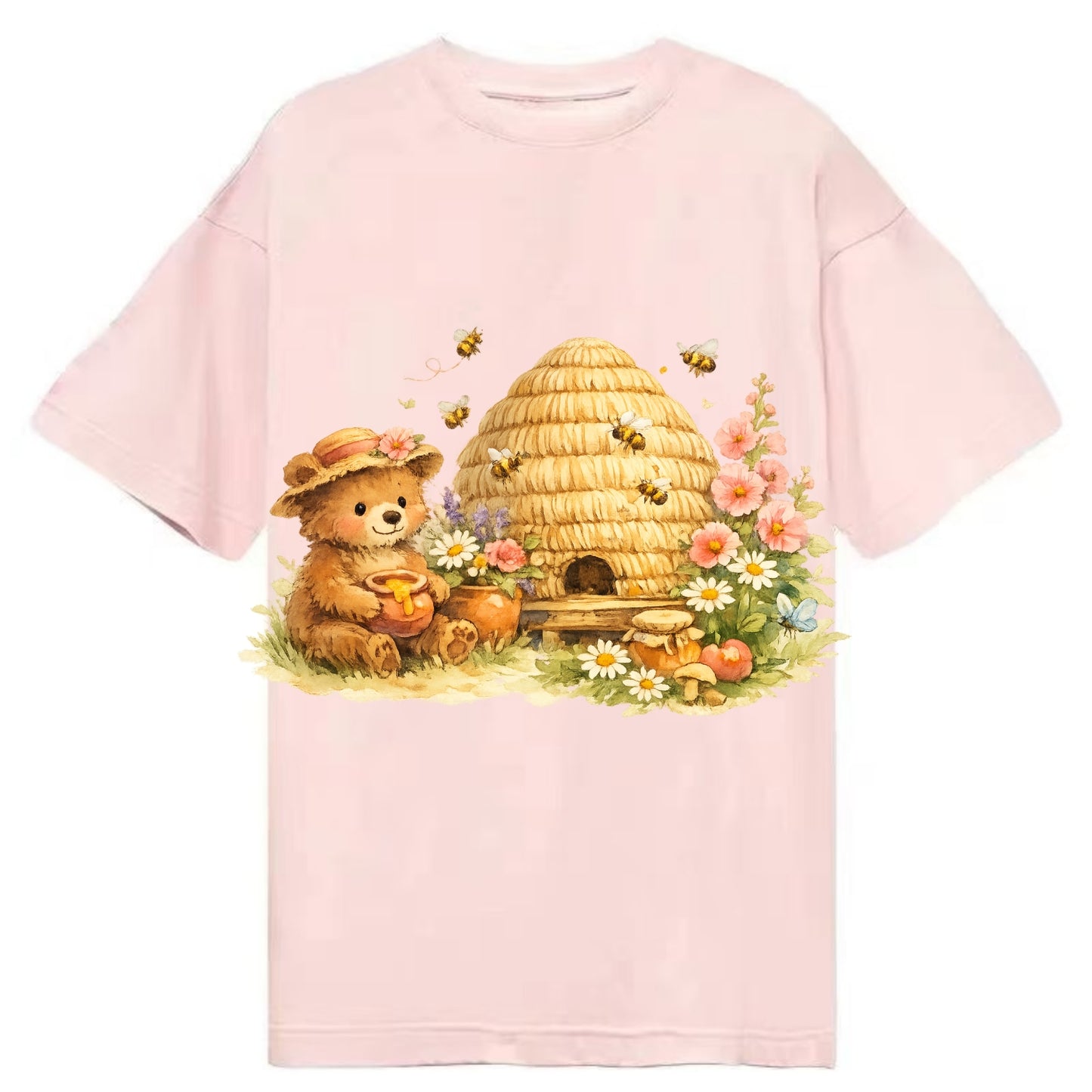 SKEP HIVE | Traditional straw beehive | Cottage garden setting | Buzzing activity - Classic T-shirt - Pink