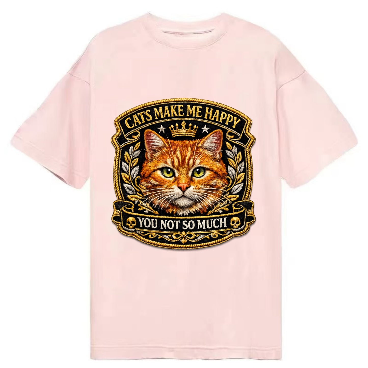 CATS MAKE ME HAPPY YOU NOT SO MUCH - cat face in orange , cat preference - Classic T-shirt - Pink