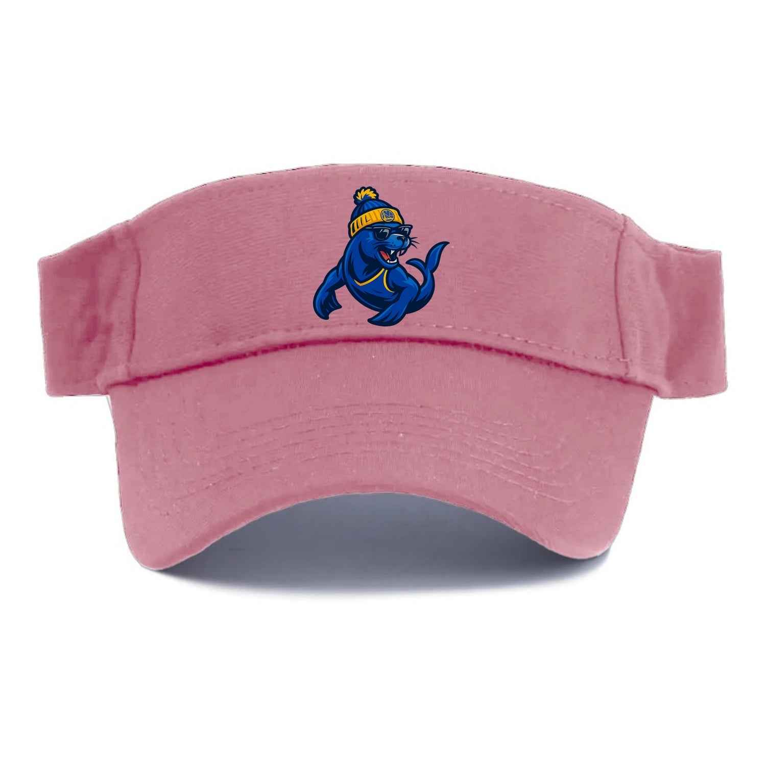 Bay Area Sea Lion wearing Warriors blue and gold beanie with Golden Gate and wayfarer - Visor - Pink