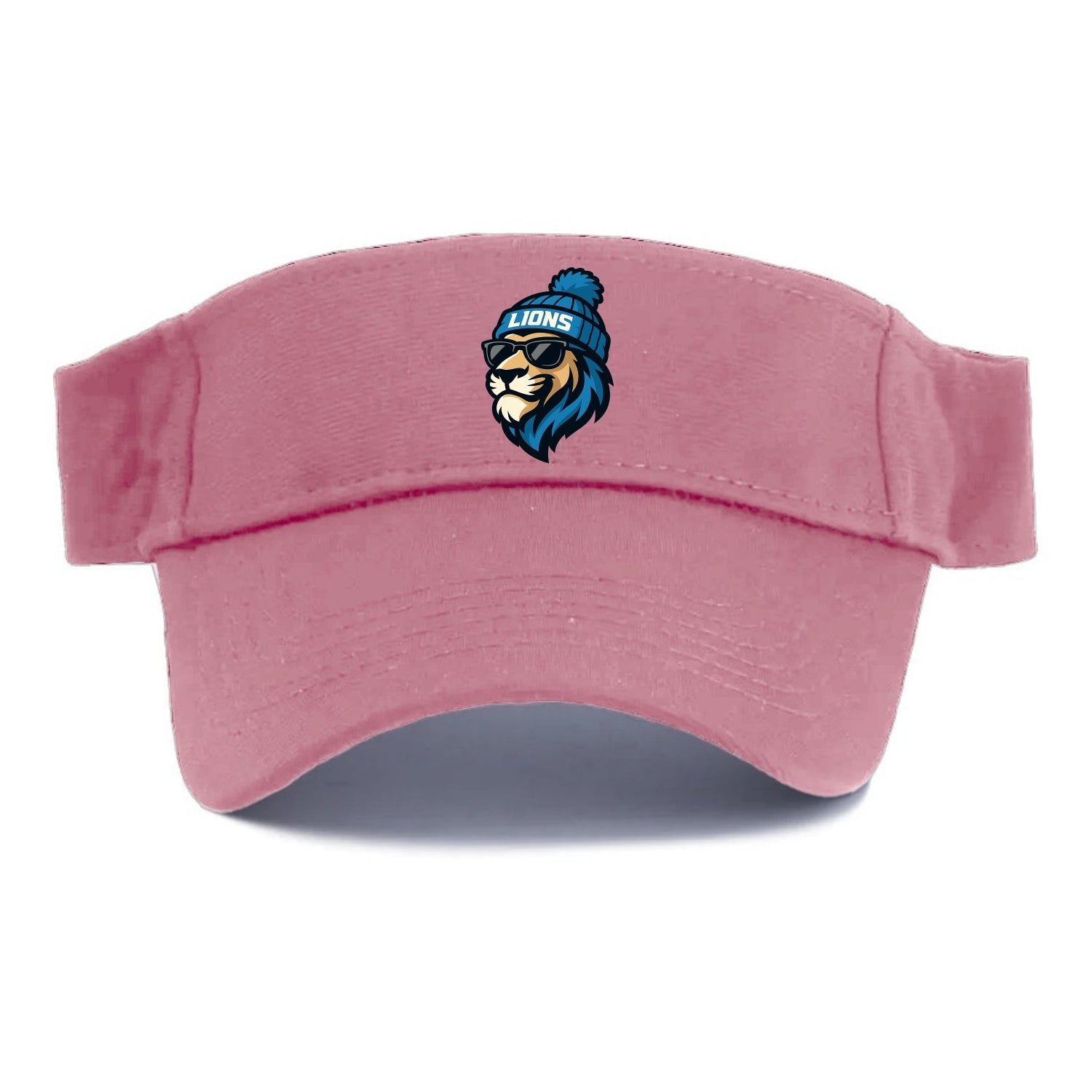 Detroit Lion wearing Lions Honolulu blue and silver beanie with pom pom and wayfarer - Visor - Pink