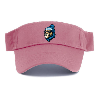 Detroit Lion wearing Lions Honolulu blue and silver beanie with pom pom and wayfarer - Visor - Pink