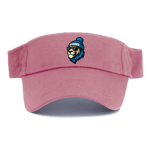 Detroit Lion wearing Lions Honolulu blue and silver beanie with pom pom and wayfarer - Visor