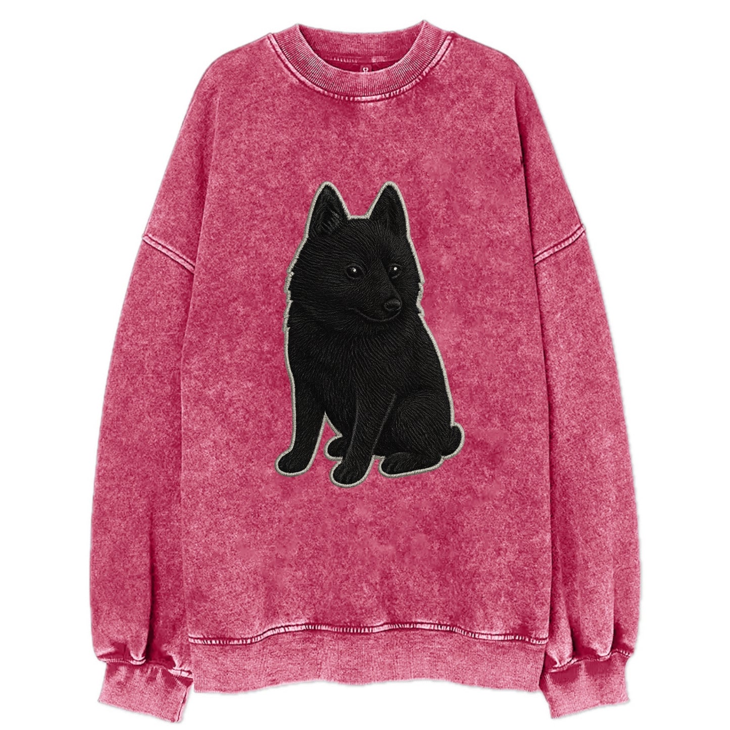 Schipperke - Solid black small embroidered sitting pose - Vintage Sweatshirt - Pink