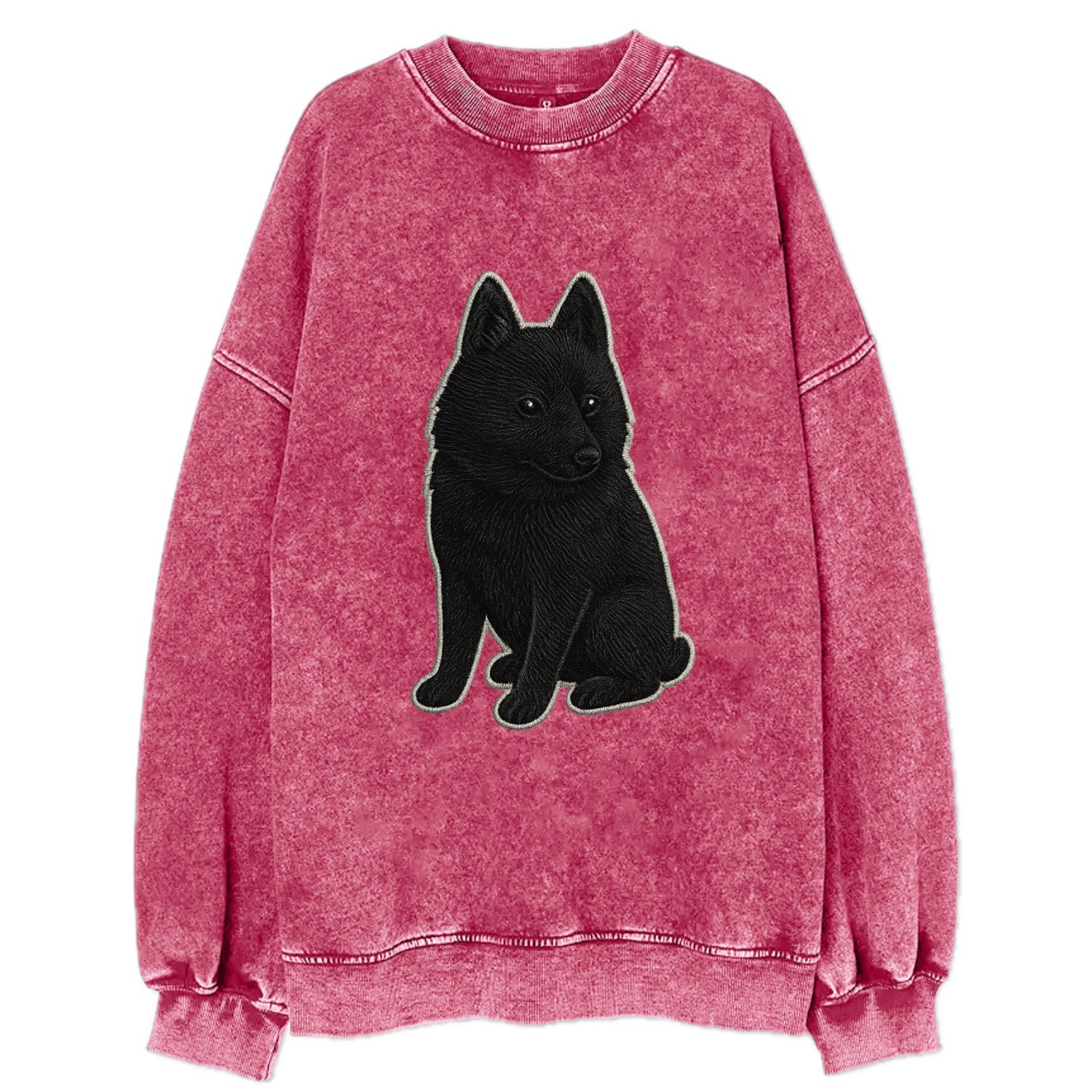 Schipperke - Solid black small embroidered sitting pose - Vintage Sweatshirt - Pink