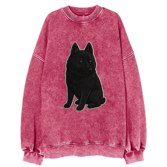 Schipperke - Solid black small embroidered sitting pose - Vintage Sweatshirt - Pink