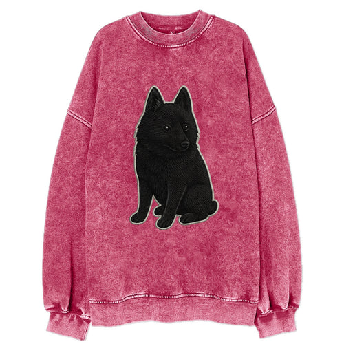 Schipperke - Solid black small embroidered sitting pose - Vintage Sweatshirt