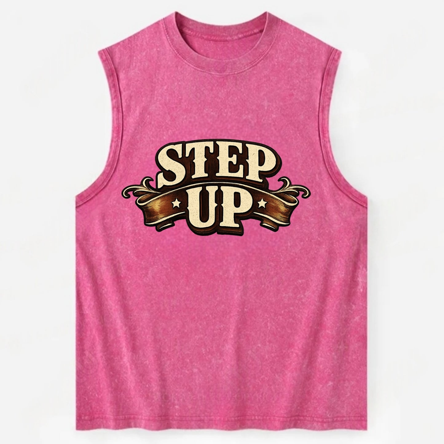 Bold typography design - "STEP UP" - rise to occasion, take charge - Vintage Washed Tank - Pink