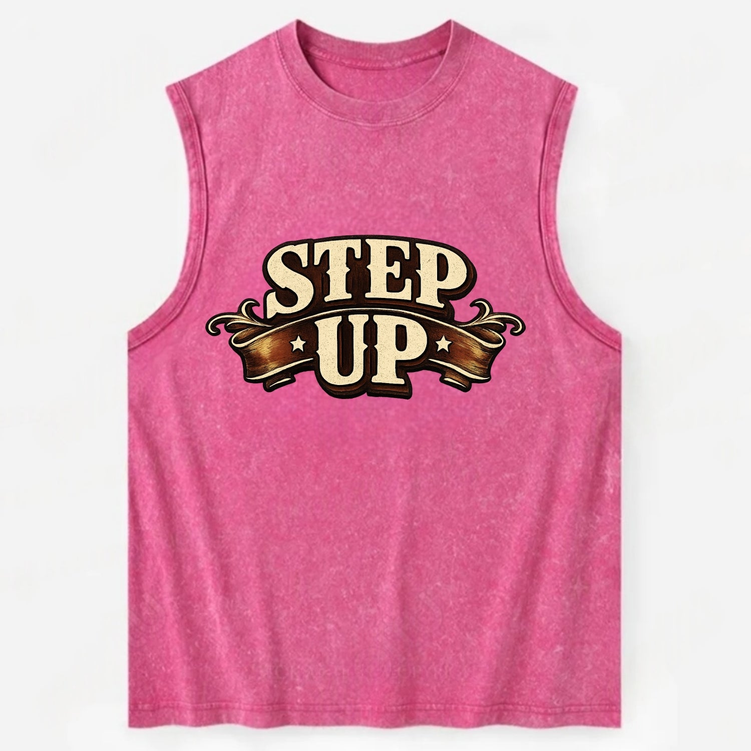 Bold typography design - "STEP UP" - rise to occasion, take charge - Vintage Washed Tank - Pink