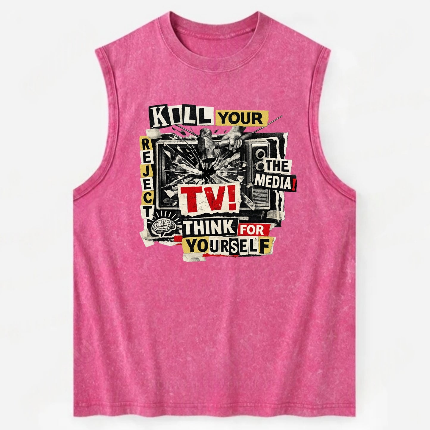 KILL YOUR TV | Smashed television | Reject media | Think for yourself | - Vintage Washed Tank - Pink