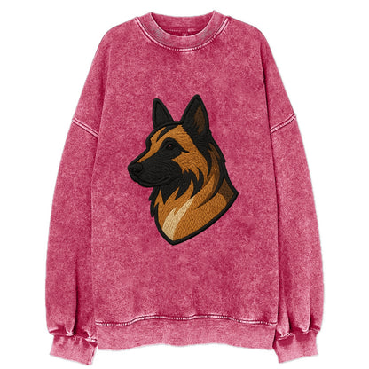 Belgian Tervuren - Fawn with black overlay embroidered design - Vintage Sweatshirt - Pink