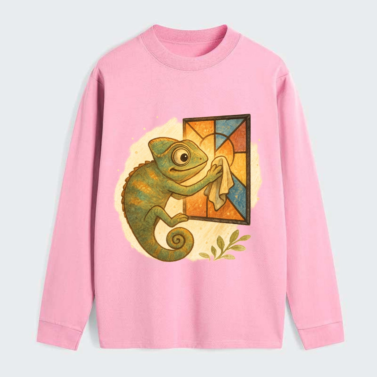 Chameleon blending into a stained-glass window it is polishing with - Classic Long Sleeve Shirt - Pink