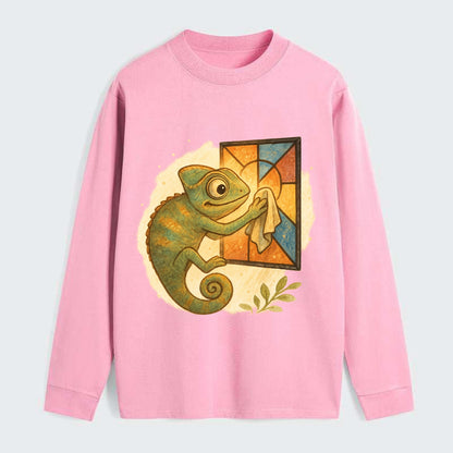Chameleon blending into a stained-glass window it is polishing with - Classic Long Sleeve Shirt - Pink