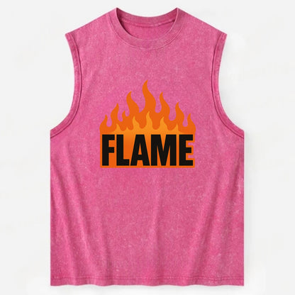 Bold typography design - "FLAME" - burning bright, passionate - Vintage Washed Tank - Pink
