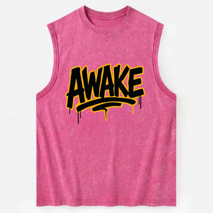 Bold typography design - "AWAKE" - conscious, aware, alert - Vintage Washed Tank - Pink