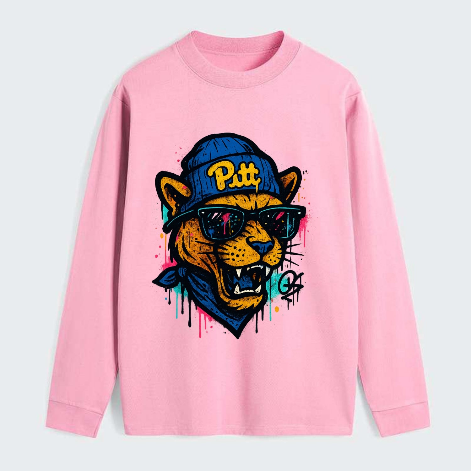 Pittsburgh Panther wearing Pitt beanie with script patch - Classic Long Sleeve Shirt - Pink