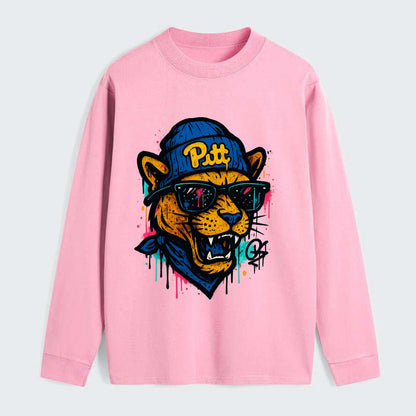 Pittsburgh Panther wearing Pitt beanie with script patch - Classic Long Sleeve Shirt - Pink