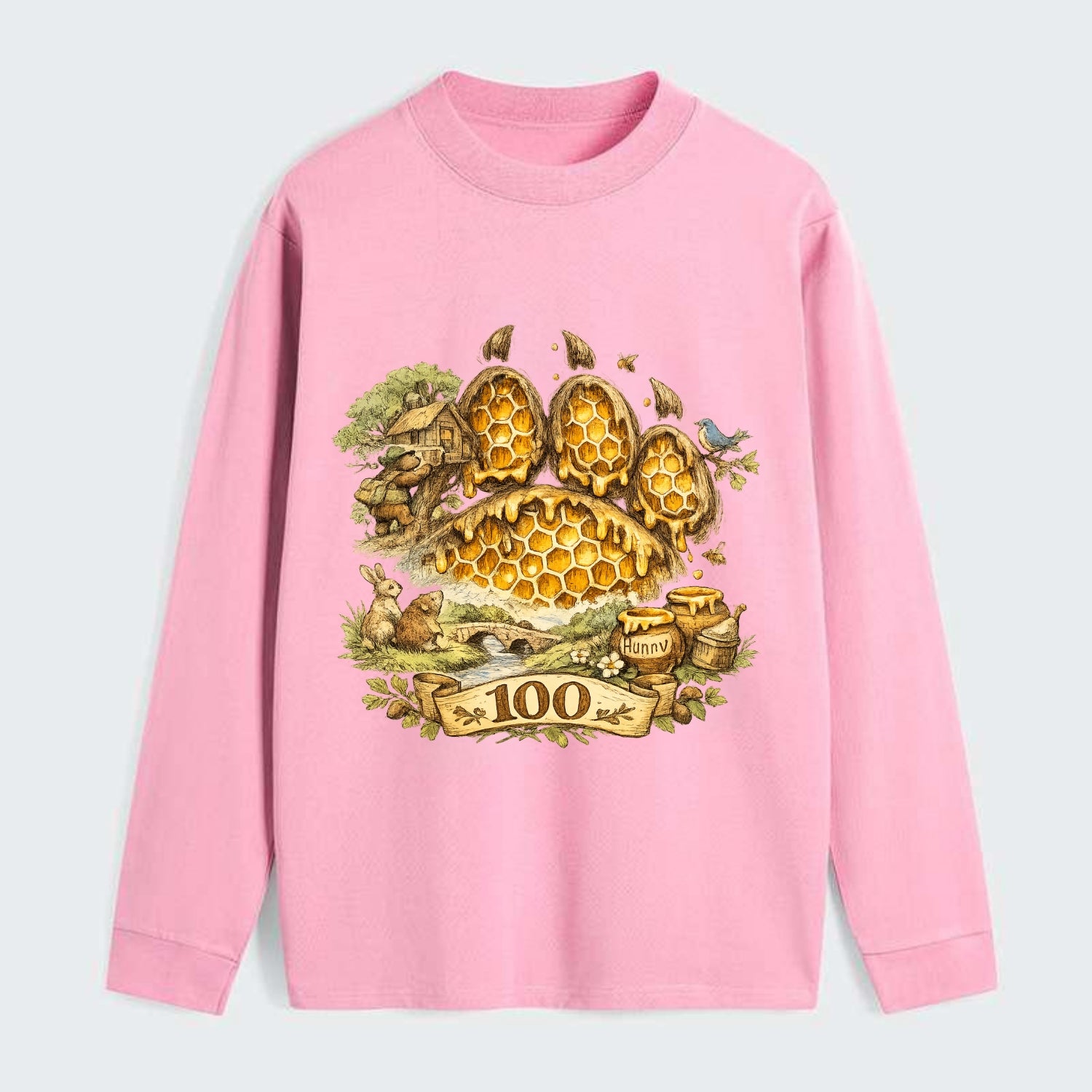 HONEY PAW | Bear paw print filled with honeycomb | Sticky evidence | - Classic Long Sleeve Shirt - Pink