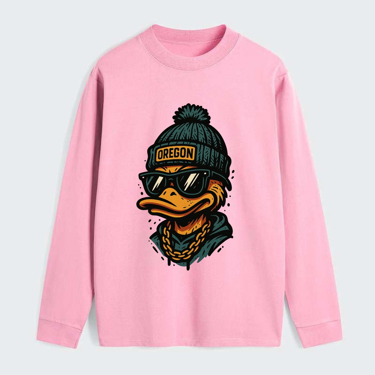 Eugene Duck wearing Oregon beanie with p - Classic Long Sleeve Shirt - Pink