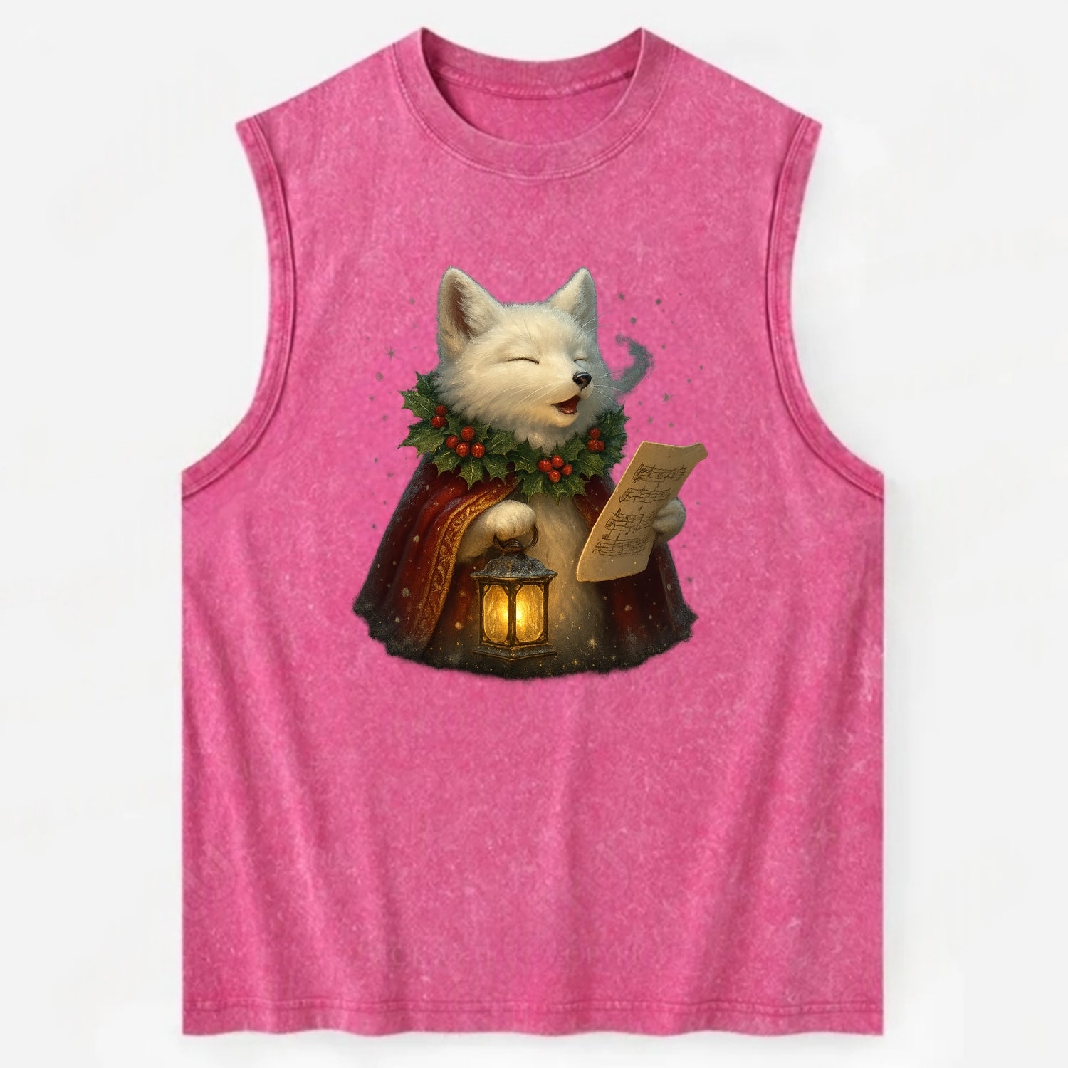 Snowbound Arctic Fox Caroler  - Vintage Washed Tank - Pink