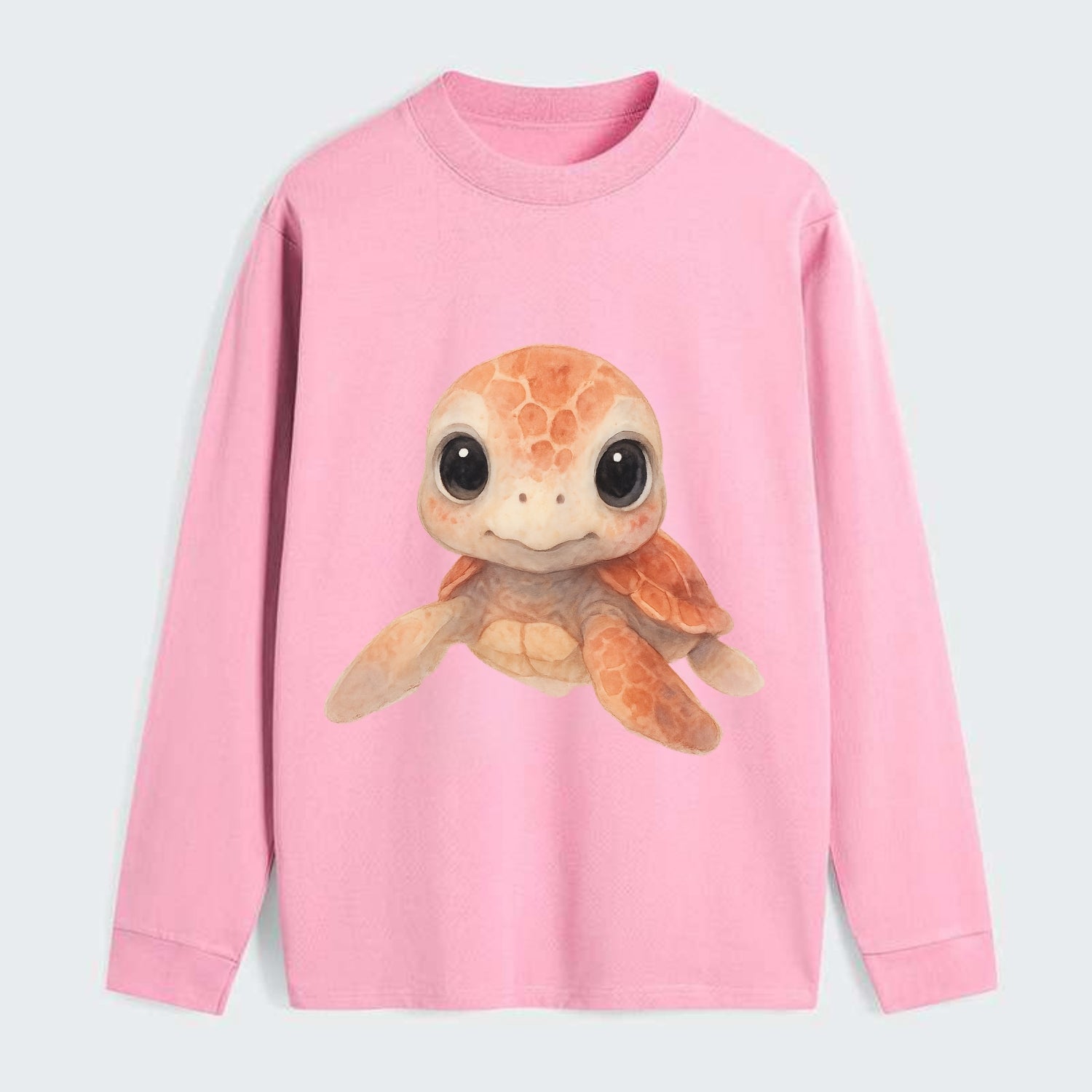 Baby Loggerhead Turtle - reddish-brown shell, big round dark eyes, - Classic Long Sleeve Shirt - Pink