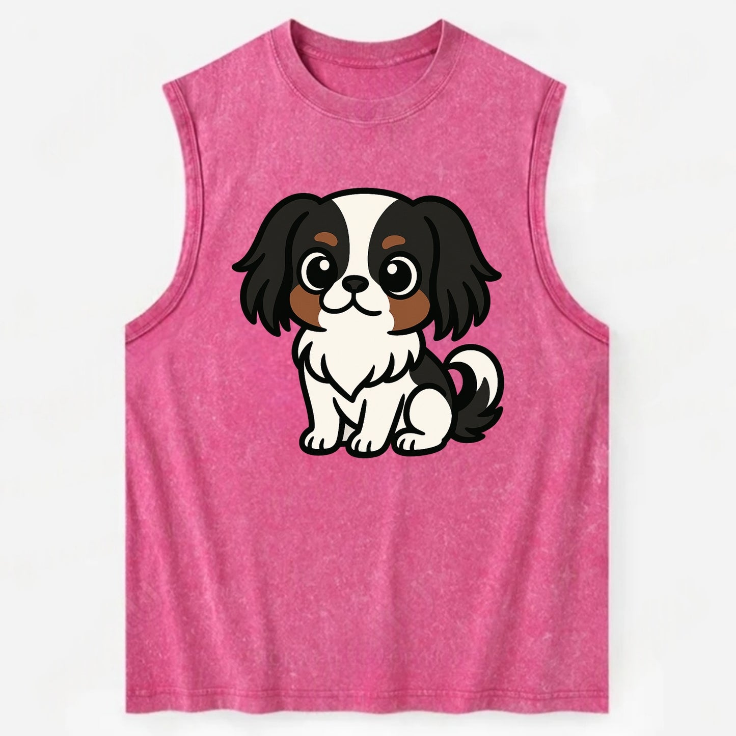 Japanese Chin - Black and white sitting pose - Vintage Washed Tank - Pink