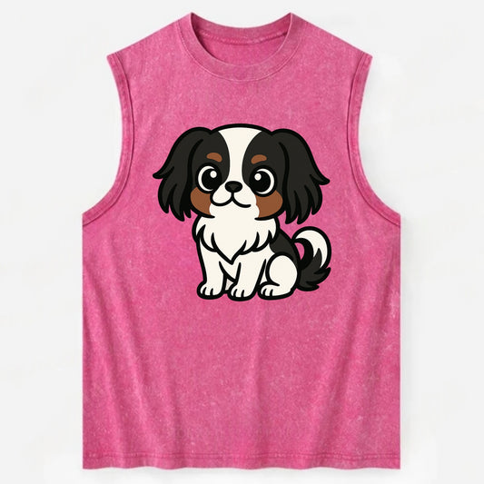 Japanese Chin - Black and white sitting pose - Vintage Washed Tank - Pink
