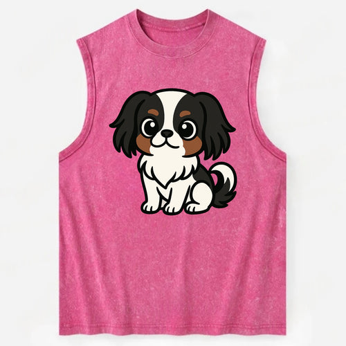 Japanese Chin - Black and white sitting pose - Vintage Washed Tank