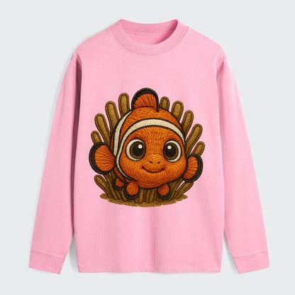 Baby Clownfish - orange with white stripes, big round eyes, - Classic Long Sleeve Shirt - Pink