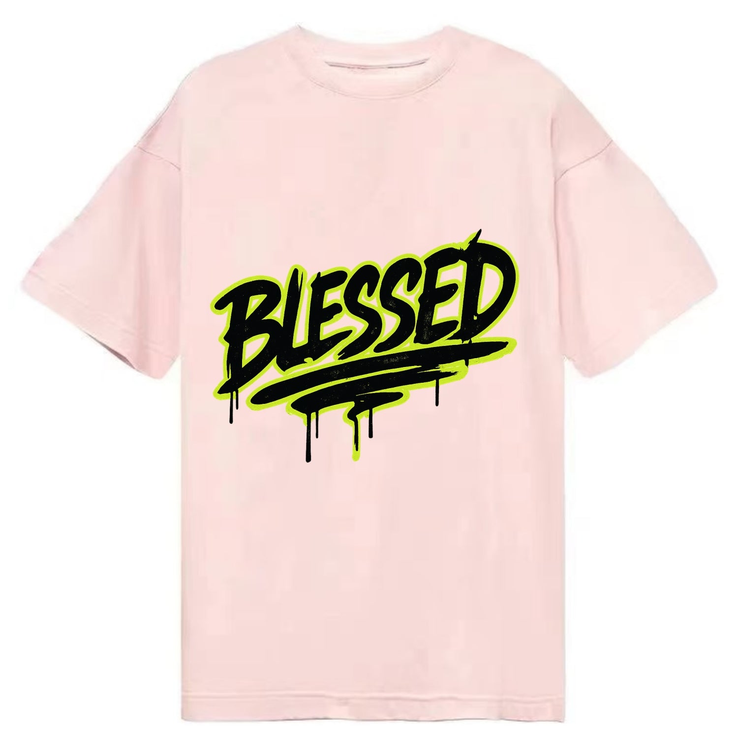 Bold typography design - "BLESSED" - recognizing good fortune, abundance - Classic T-shirt - Pink