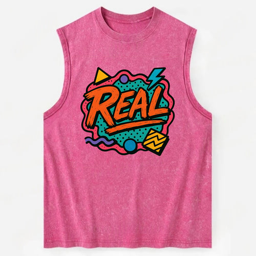 Imperfect brush strokes spelling Real - authenticity over perfection, raw - Vintage Washed Tank