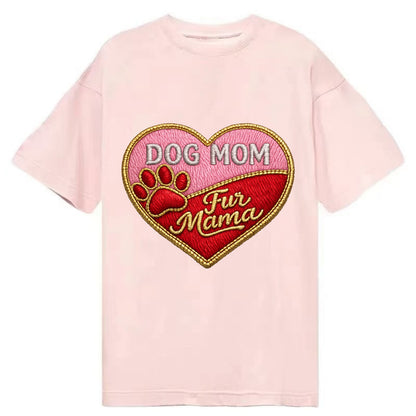 DOG MOM HEART - heart with paw print in pink and red , fur mama - Classic T-shirt - Pink