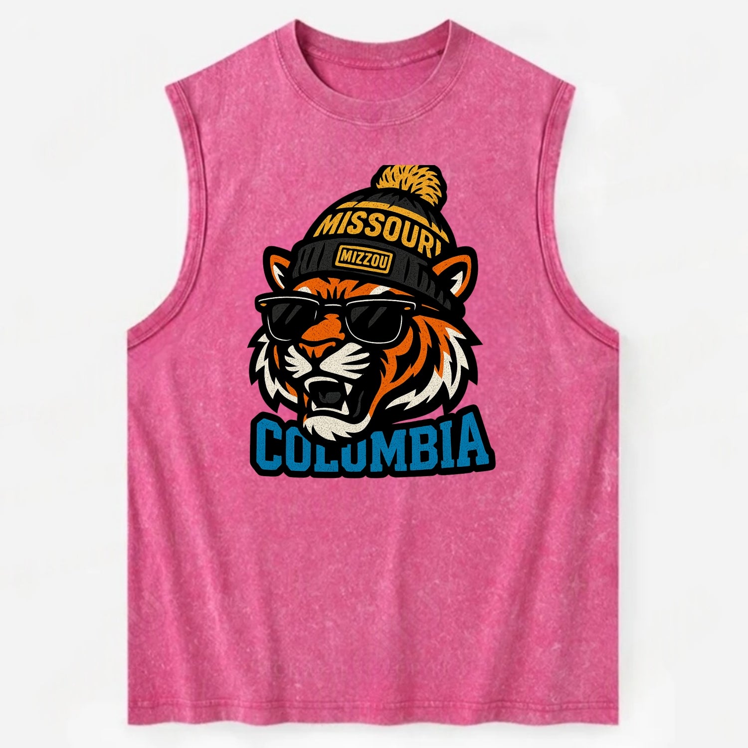 Columbia Tiger wearing Missouri beanie with Mizzou patch - Vintage Washed Tank - Pink