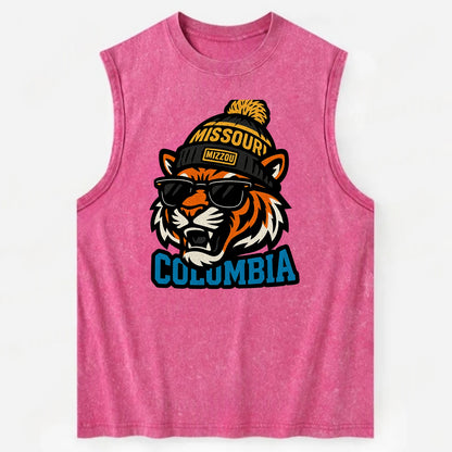 Columbia Tiger wearing Missouri beanie with Mizzou patch - Vintage Washed Tank - Pink