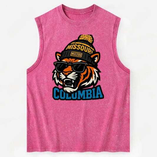 Columbia Tiger wearing Missouri beanie with Mizzou patch - Vintage Washed Tank - Pink