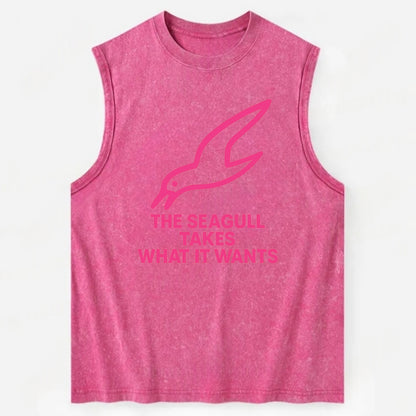 THE SEAGULL TAKES WHAT IT WANTS | Aggressive seagull diving down - Vintage Washed Tank - Pink
