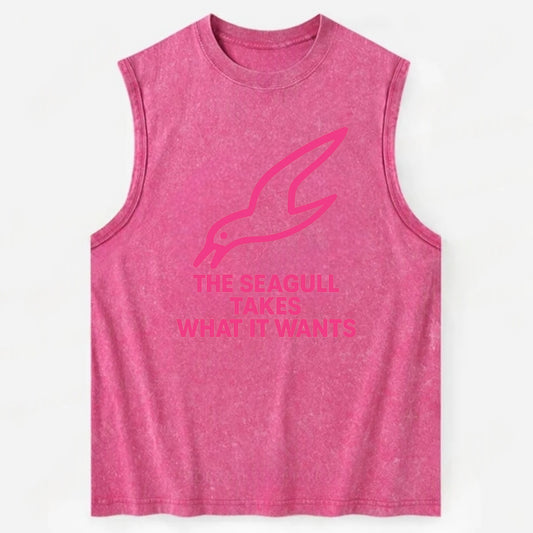 THE SEAGULL TAKES WHAT IT WANTS | Aggressive seagull diving down - Vintage Washed Tank - Pink