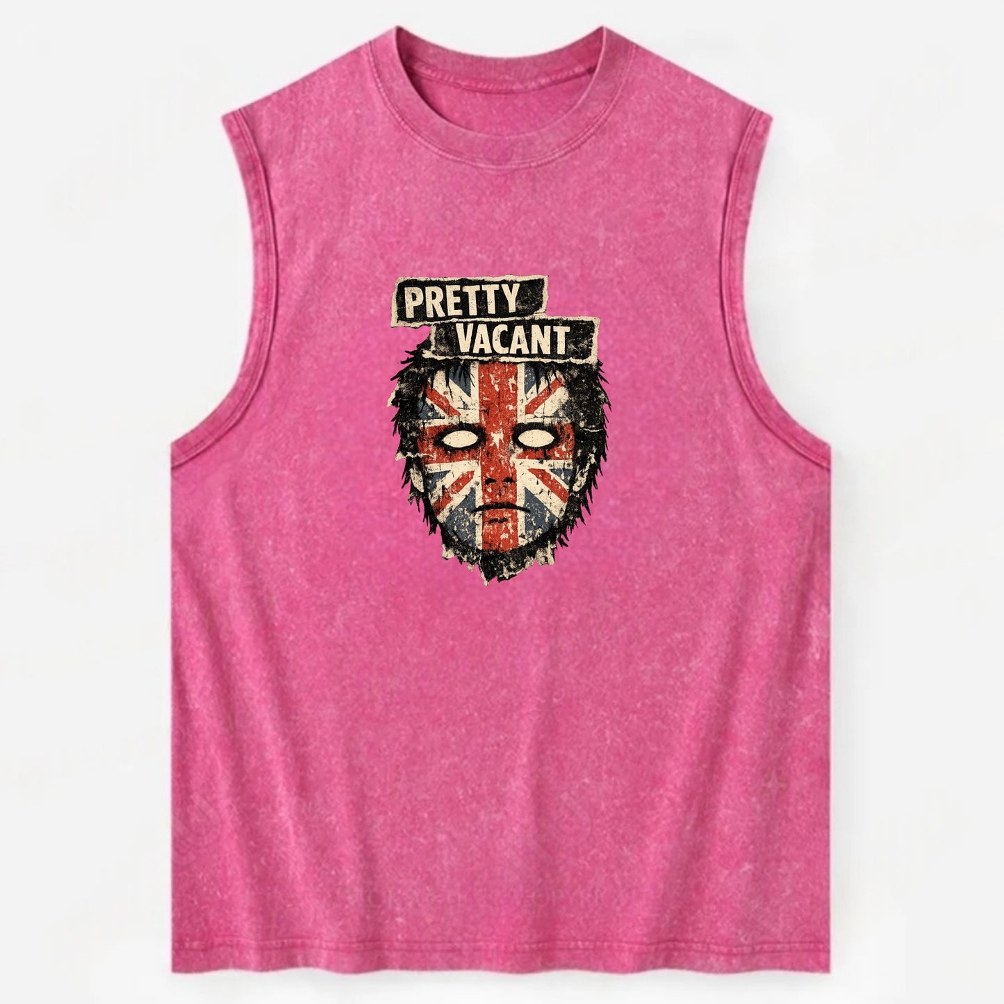 PRETTY VACANT | Blank stare Union Jack face | Empty expression | Punk - Vintage Washed Tank - Pink