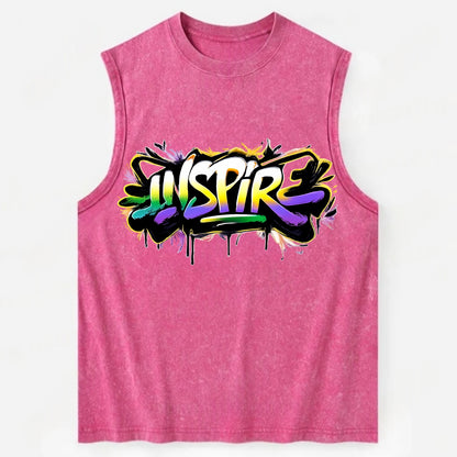 Bold typography design - "INSPIRE" - motivating others, being the spark - Vintage Washed Tank - Pink
