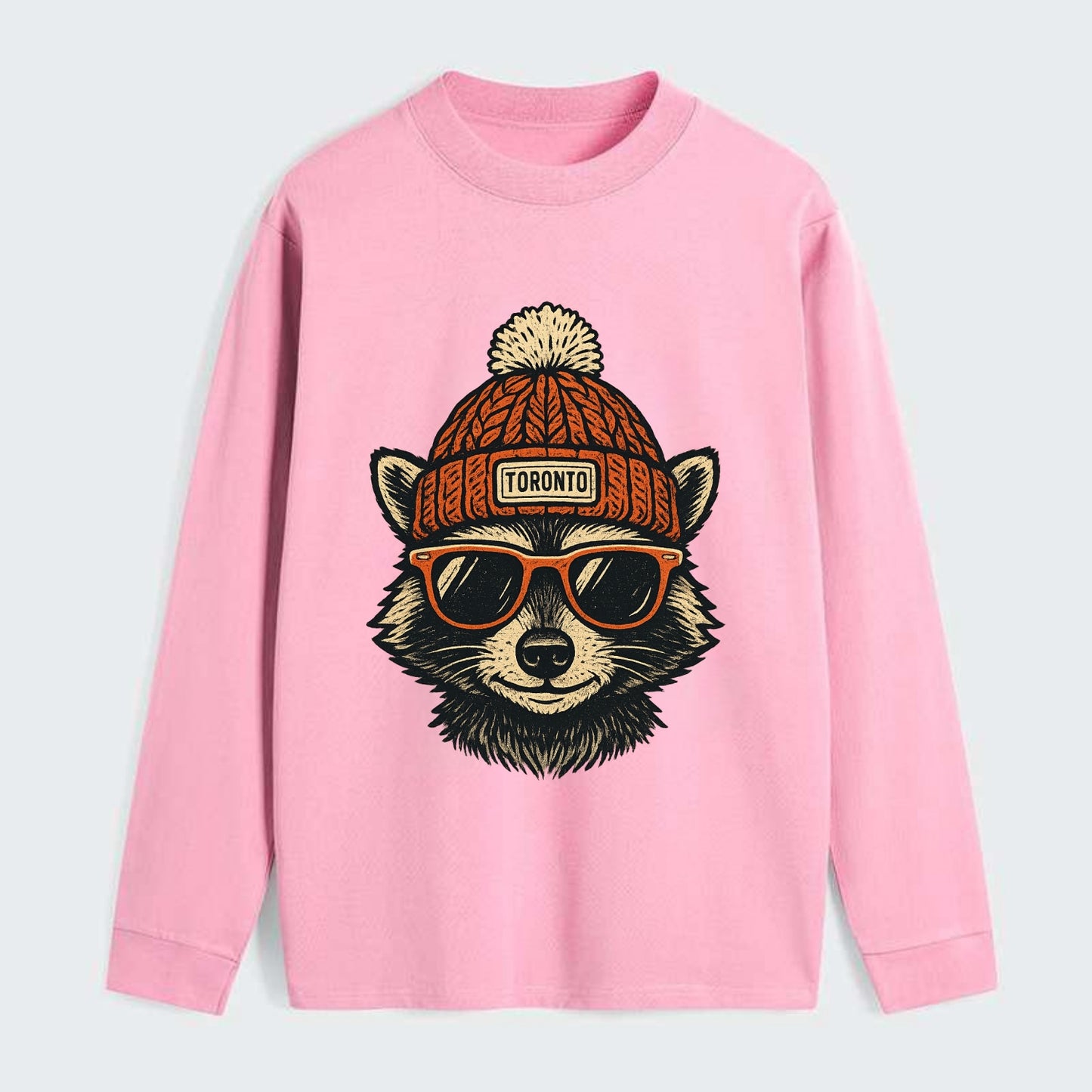 Toronto Raccoon wearing Toronto beanie with pom pom and wayfarer - Classic Long Sleeve Shirt - Pink