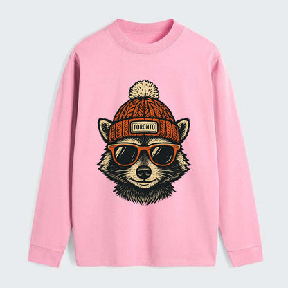 Toronto Raccoon wearing Toronto beanie with pom pom and wayfarer - Classic Long Sleeve Shirt - Pink