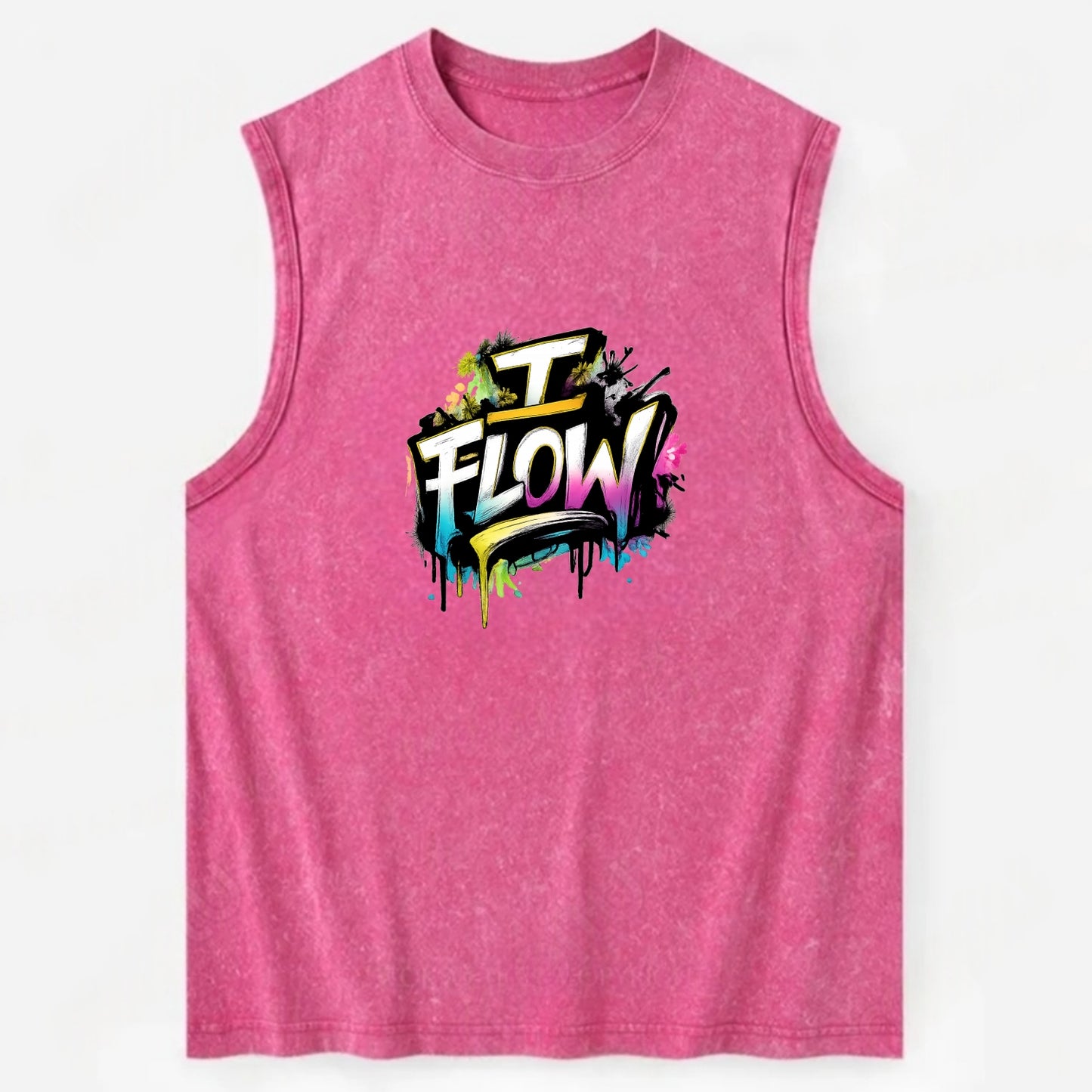 Bold typography design - "I FLOW" - going with life, easy movement - Vintage Washed Tank - Pink