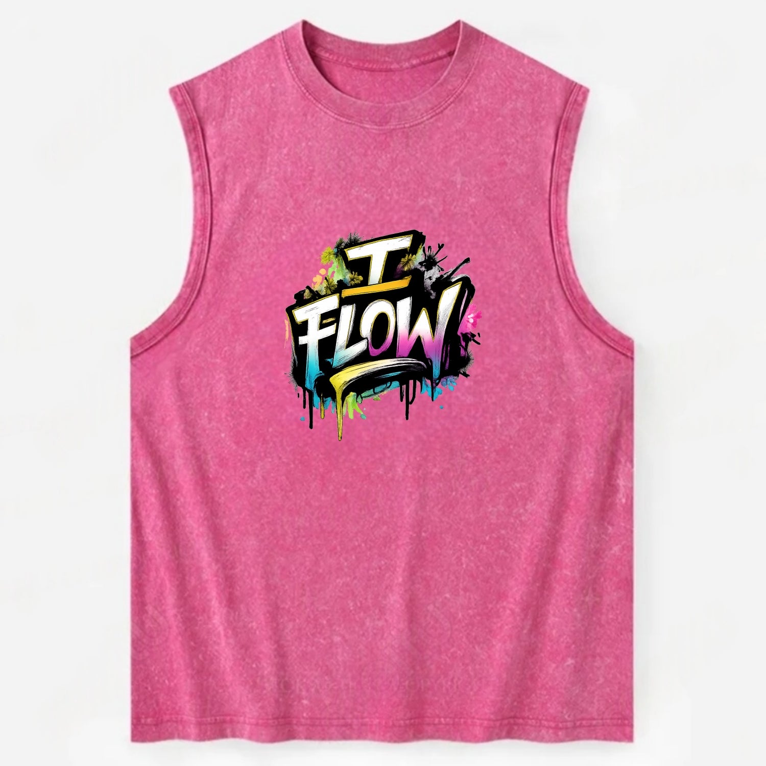 Bold typography design - "I FLOW" - going with life, easy movement - Vintage Washed Tank - Pink