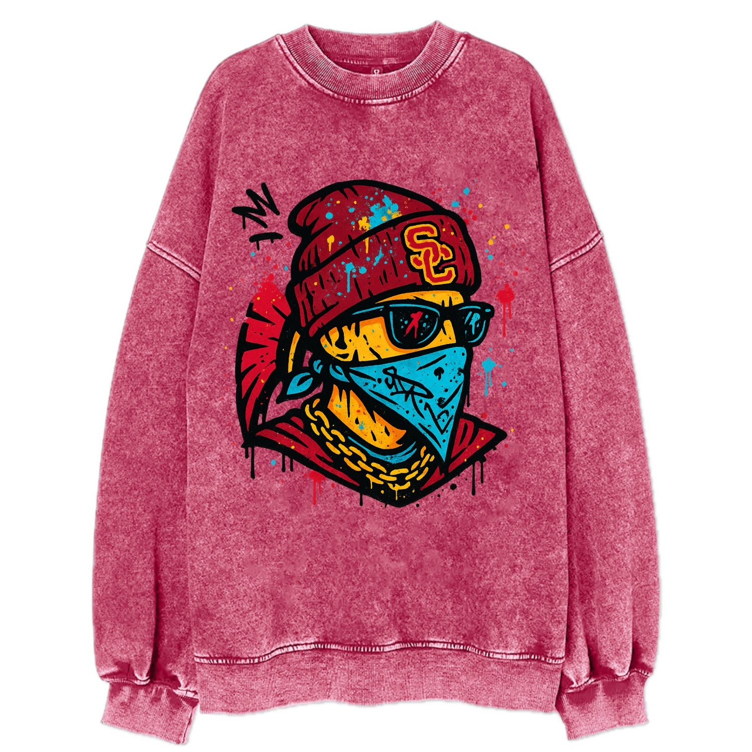 Los Angeles Trojan wearing USC beanie with SC patch - Vintage Sweatshirt - Pink