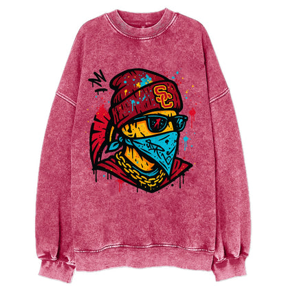 Los Angeles Trojan wearing USC beanie with SC patch - Vintage Sweatshirt - Pink